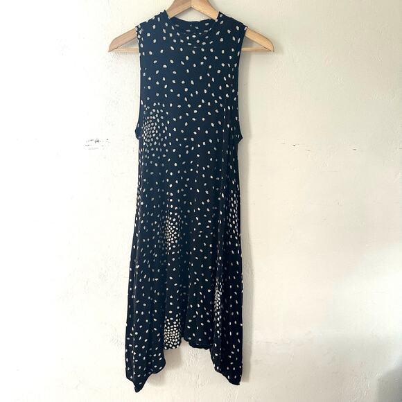 Anthropologie Maeve Lilt Polka Dot Black Cream Mock Neck Swing Dress Size Small - Picture 2 of 11
